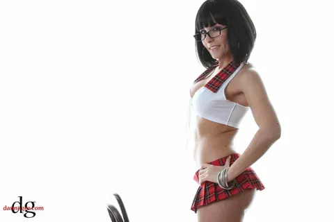 Danni Gee: Petite Brunette MILF Poses in Uniform, Glasses and Heels – photo 8 of 15