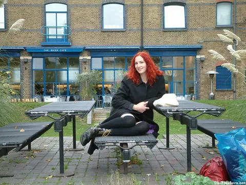 Courtney Haze: British Redhead in Stockings Fingers Her Shaved Pussy Outdoors – photo 3 of 12