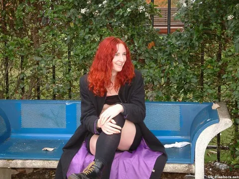 Courtney Haze: British Redhead in Stockings Fingers Her Shaved Pussy Outdoors – photo 12 of 12