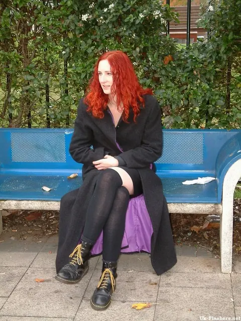 Courtney Haze: British Redhead in Stockings Fingers Her Shaved Pussy Outdoors – photo 8 of 12