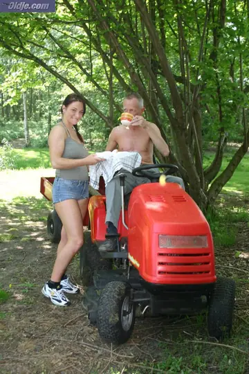Short-Haired Busty Redhead Sucks Cock Outdoors