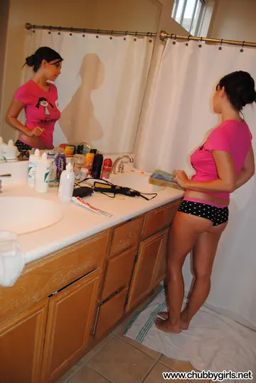 BBW Brunette in Panties Flaunts Her Big Tits and Ass in the Bathroom