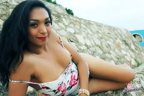 Petite Trans Woman Strips Out of Her Dress Outdoors – photo 12 of 15