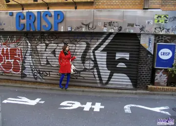 Japanese Brunette Poses in Pantyhose and Panties Outdoors