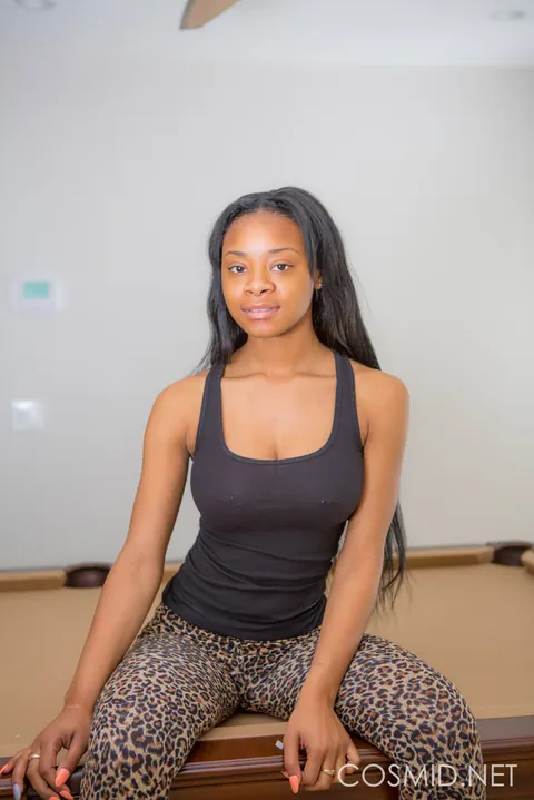 Mechelle: Ebony Brunette with Big Tits Strips Out of Her Panties – photo 1 of 16