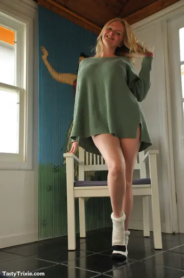 Busty Blonde MILF Peels Off Her Lingerie to Socks and Fingers Herself