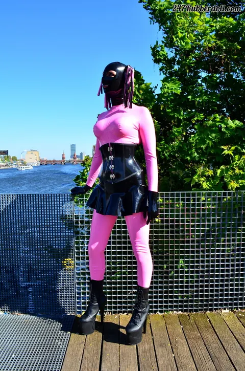 RubberDoll: Brunette Flaunts Latex Skirt Outdoors – photo 9 of 15