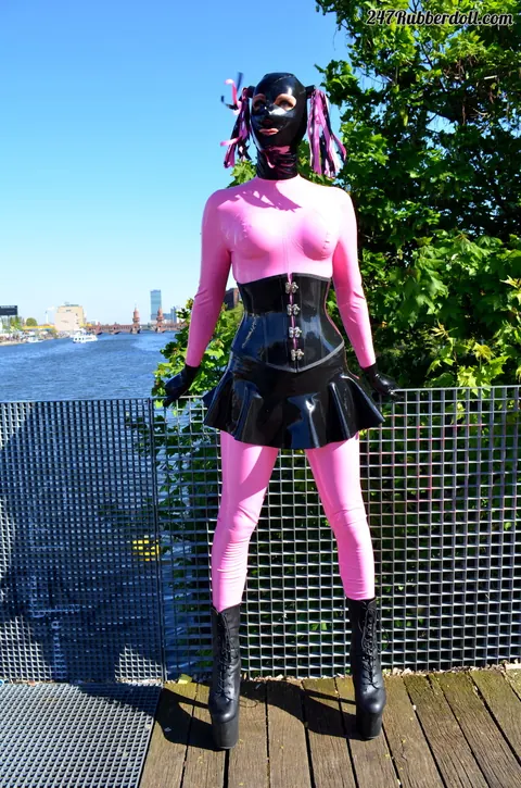 RubberDoll: Brunette Flaunts Latex Skirt Outdoors – photo 7 of 15