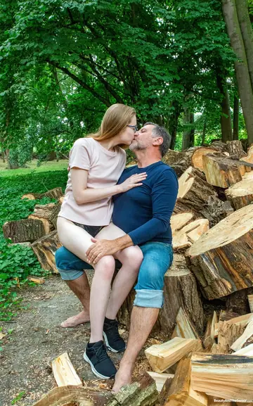 Slim Woman in Glasses Takes Anal Doggy Style Outdoors