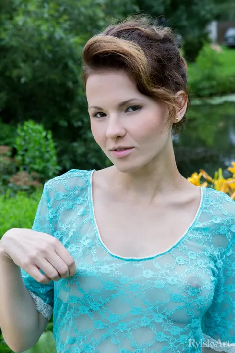 Woman with Big Tits Spreads in a Skirt Outdoors – photo 3 of 16