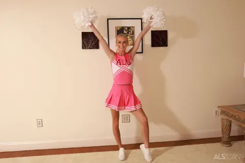 Payton Avery: Tall Blonde in a Skirt and Uniform Strips and Uses a Dildo – photo 3 of 16