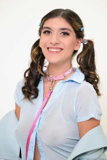 Aubrey Babcock – Tall Brunette in Pigtails and Panties Takes a Facial