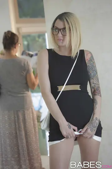 Emma Mae – Blonde in Glasses and Skirt Shows Off Her Big Natural Tits