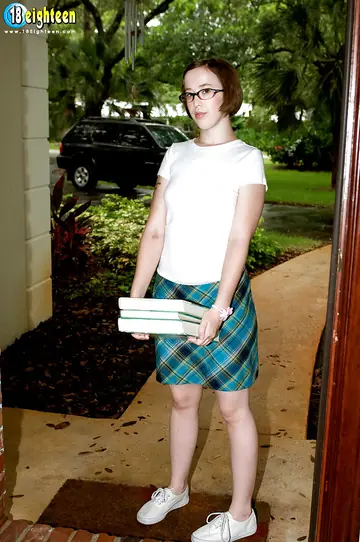 Jenny Alexander – Short-Haired Redhead in Glasses and Skirt Spreads for Sex
