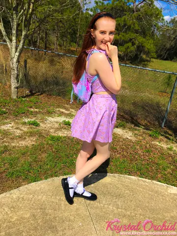 Krystal Orchid – Petite Redhead Lifts Her Skirt and Toys Her Pussy Outdoors