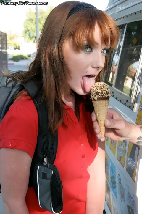 Beaue Marie: Redhead Eats Ice Cream Then Fucks Driver in the Car – photo 1 of 13