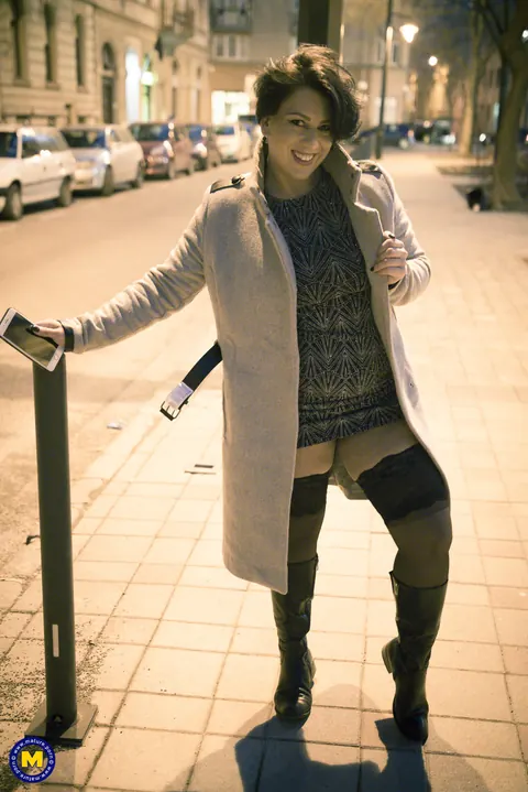 Aisha Bahadur: Busty Czech MILF Flashes Stockings and Boots in Public – photo 8 of 20