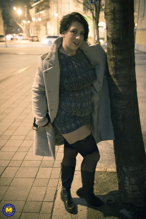 Aisha Bahadur: Busty Czech MILF Flashes Stockings and Boots in Public – photo 13 of 20