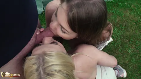 Amaris: Petite Russian and Hungarian Women Share Old Men Outdoors – photo 10 of 21