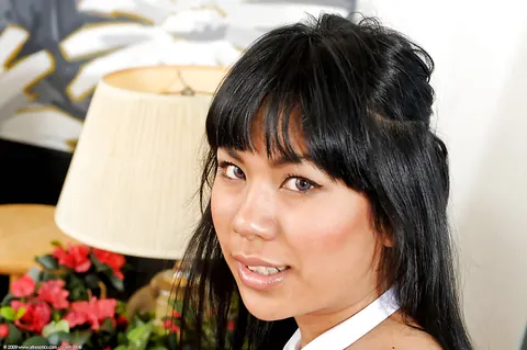 Kyanna: Asian Brunette with Hairy Pussy Spreads Wide – photo 2 of 16
