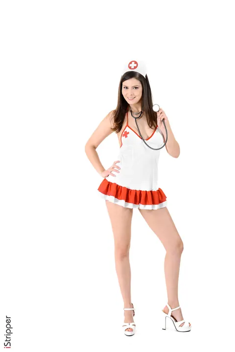 Amelie Belain: Brunette Nurse Strips Off Her Uniform and Spreads in Heels – photo 1 of 15