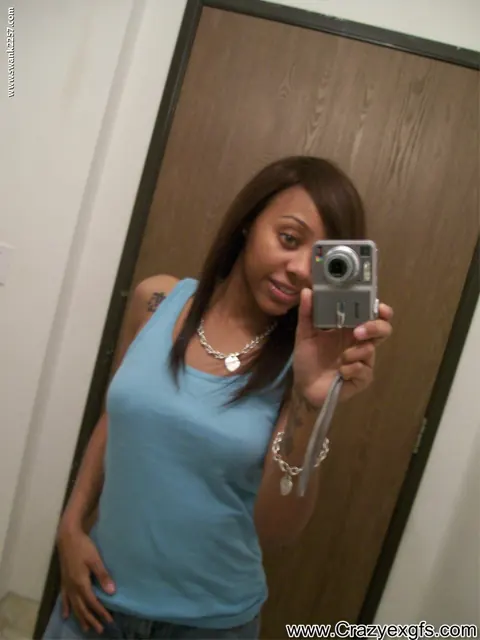 Petite Ebony Babe with Big Tits Spreads in the Mirror Selfie – photo 18 of 18