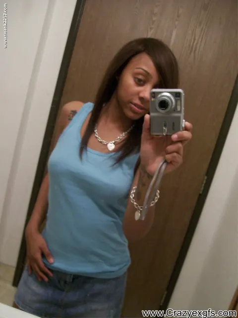 Petite Ebony Babe with Big Tits Spreads in the Mirror Selfie – photo 1 of 18