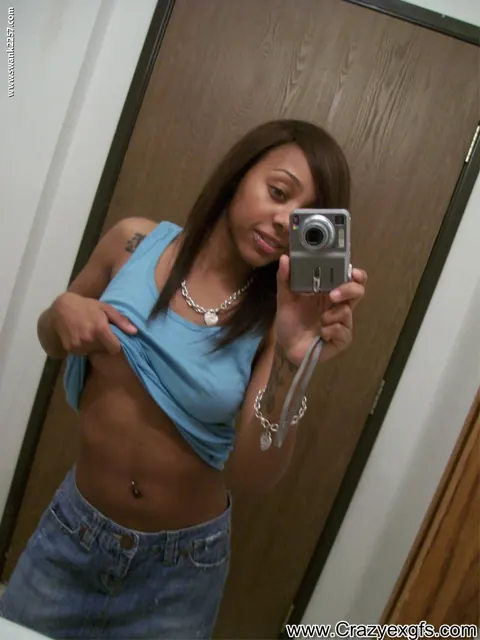 Petite Ebony Babe with Big Tits Spreads in the Mirror Selfie – photo 2 of 18