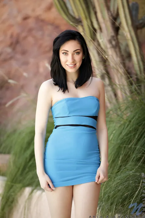 Aria Alexander: Brunette Strips Out of Her Skirt and Spreads Outdoors in High Heels – photo 2 of 15