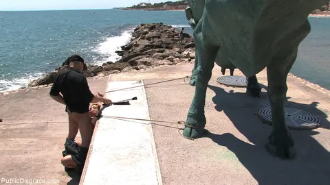 Yillie Fresh: Busty Spanish Blonde Gives a Blowjob in Public Bondage – photo 12 of 21