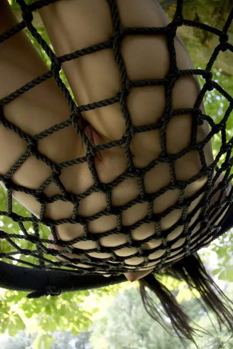 Daniela Rose: Slim Brunette Spreads Her Shaved Pussy Outdoors on a Swing – photo 17 of 17
