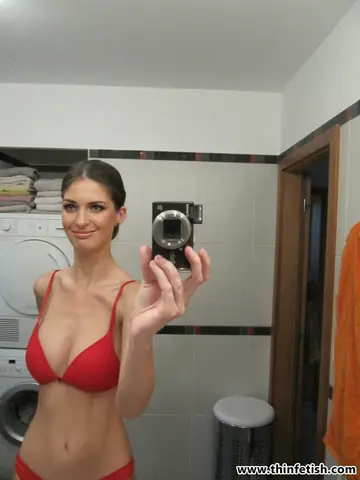 Charlotta Phillip – Tall Slim Brunette Strips Off Her Lingerie for Pussy Selfie in the Bathroom