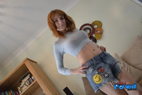 Lola Gatsby: Busty Petite Redhead Strips and Gives POV Blowjob – photo 6 of 20