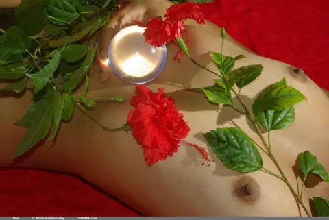 Woman Strips Nude and Poses Front and Back Arching Her Spine – photo 16 of 21