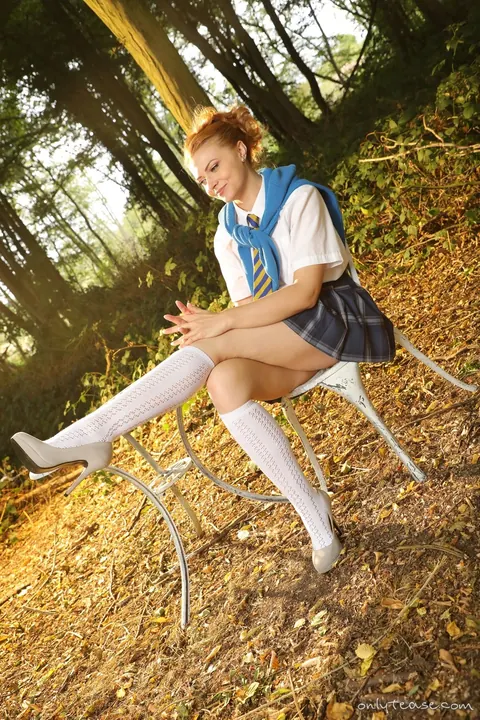 Scarlett Foxett: Redhead PAWG Sheds Her Uniform in the Forest and Keeps Socks – photo 2 of 16