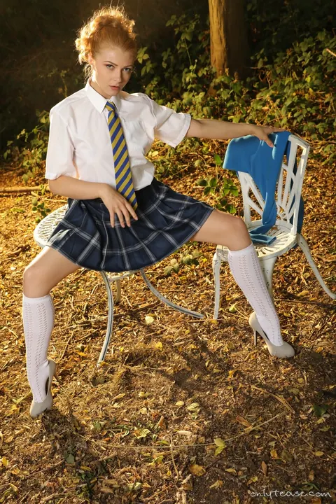Scarlett Foxett: Redhead PAWG Sheds Her Uniform in the Forest and Keeps Socks – photo 9 of 16