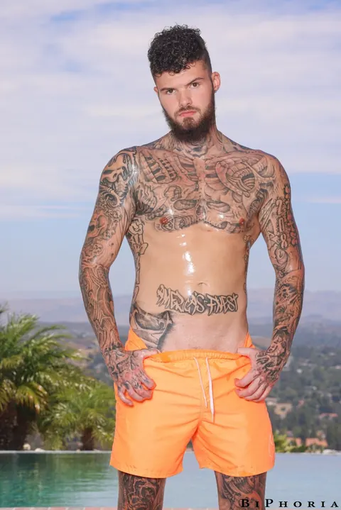 Kyler Quinn: Slim Tattooed Brunette Sucks Cock and Takes Anal in a Pool Threesome – photo 2 of 15