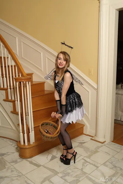 Kristy May: Slim Blonde Removes Her High Heels and Uses a Dildo on the Stairs – photo 3 of 16
