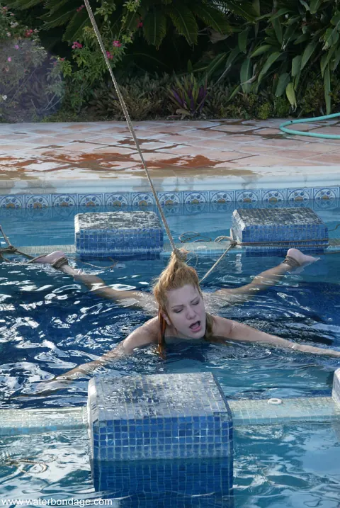 Jenny Lee: Tall Brunette MILF Bound in Bondage Restraints by the Pool – photo 6 of 20