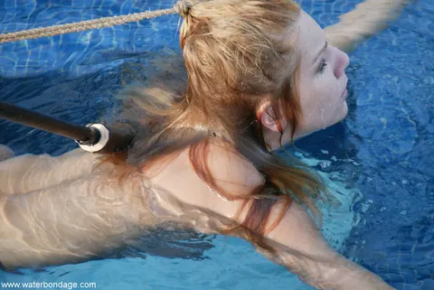 Jenny Lee: Tall Brunette MILF Bound in Bondage Restraints by the Pool – photo 11 of 20