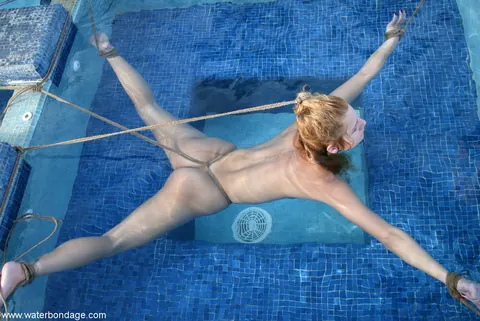 Jenny Lee: Tall Brunette MILF Bound in Bondage Restraints by the Pool – photo 7 of 20