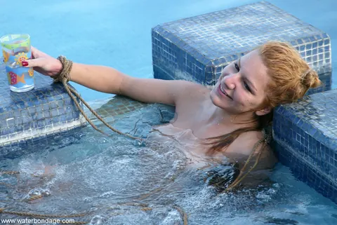 Jenny Lee: Tall Brunette MILF Bound in Bondage Restraints by the Pool – photo 20 of 20