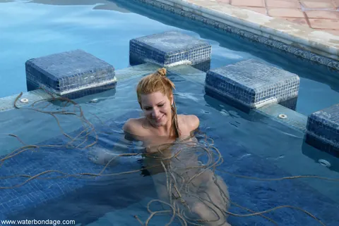 Jenny Lee: Tall Brunette MILF Bound in Bondage Restraints by the Pool – photo 17 of 20