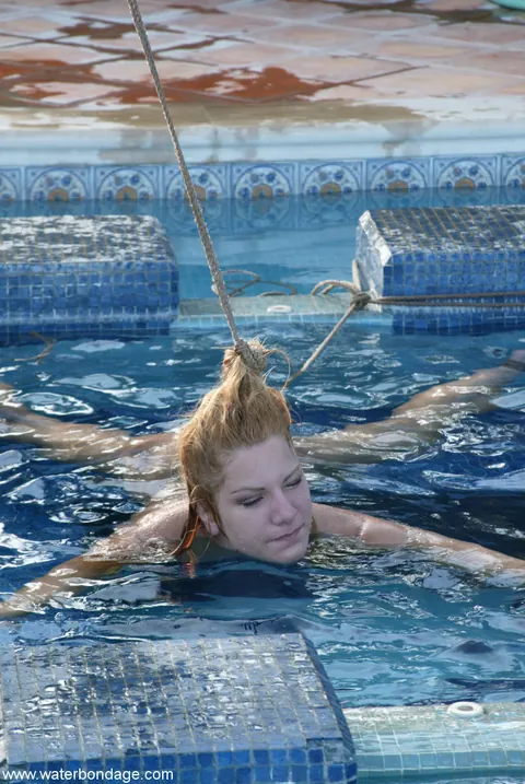 Jenny Lee: Tall Brunette MILF Bound in Bondage Restraints by the Pool – photo 5 of 20