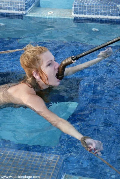Jenny Lee: Tall Brunette MILF Bound in Bondage Restraints by the Pool – photo 10 of 20