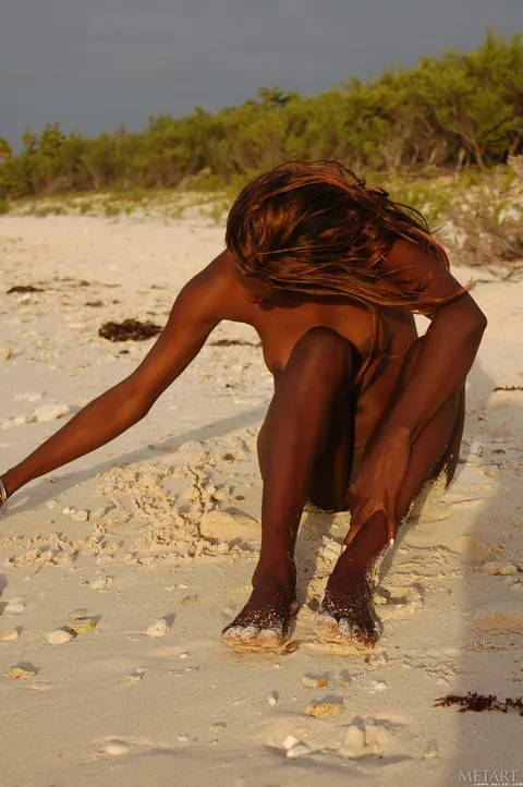 Slim Ebony Redhead Undresses and Poses Nude on the Beach – photo 9 of 21