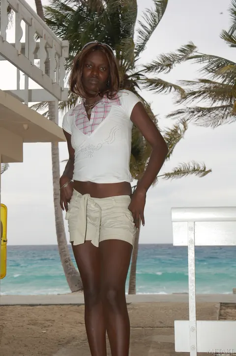 Slim Ebony Redhead Undresses and Poses Nude on the Beach – photo 1 of 21