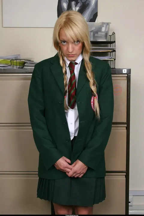 Blonde in Uniform Spreads Her Pussy in the Office – photo 1 of 12
