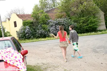 Bella E – Blonde in a Skirt Sucks and Fucks Outdoors