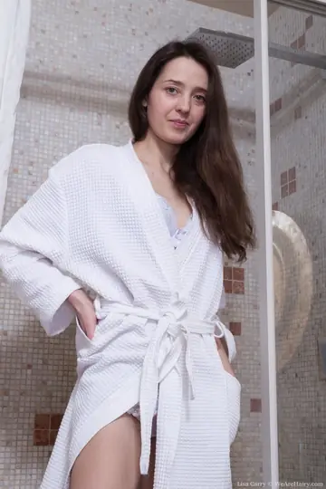 Slim Russian Brunette Strips and Spreads Her Hairy Pussy in the Bathroom
